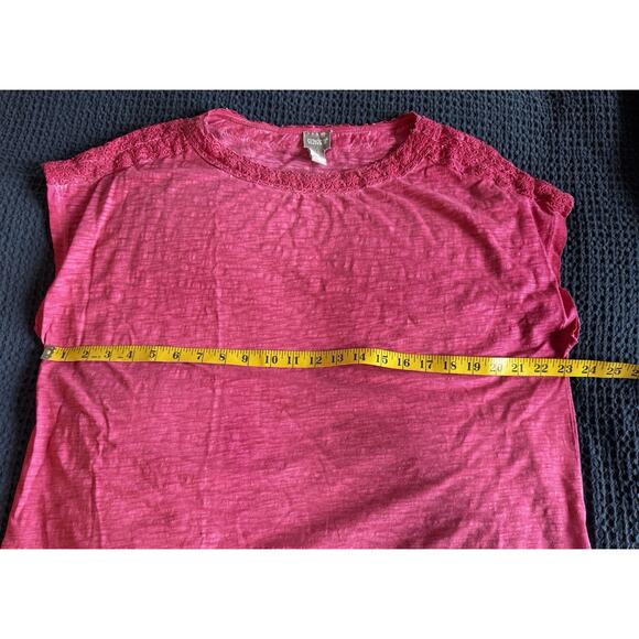 Chico's Pigment-Dyed Lace-Trim Tee Top Deep Pink Size 3 XL 16 - Picture 3 of 7